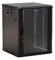 Шкаф серверный Hyperline (TWB-1566-GP-RAL9004) настенный 15U 600x600мм пер.дв.стекл 2 бок.пан. 60кг черный IP20 сталь