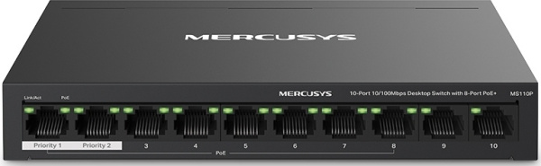 Коммутатор Mercusys MS110P 10x100Мбит/с 8PoE+ 65W неуправляемый