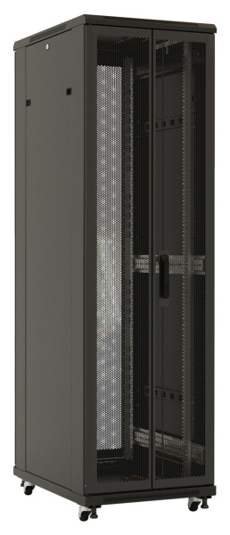 Шкаф серверный Hyperline (TTB-4268-DD-RAL9004) напольный 42U 600x800мм пер.дв.перфор.2ств. задн.дв.перфор.2-хст. 2 бок.пан. 800кг черный 710мм IP20 сталь