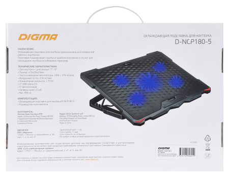 Подставка для ноутбука Digma D-NCP180-5 18"415x295x25мм 2xUSB 5x 79/150ммFAN 850г черный