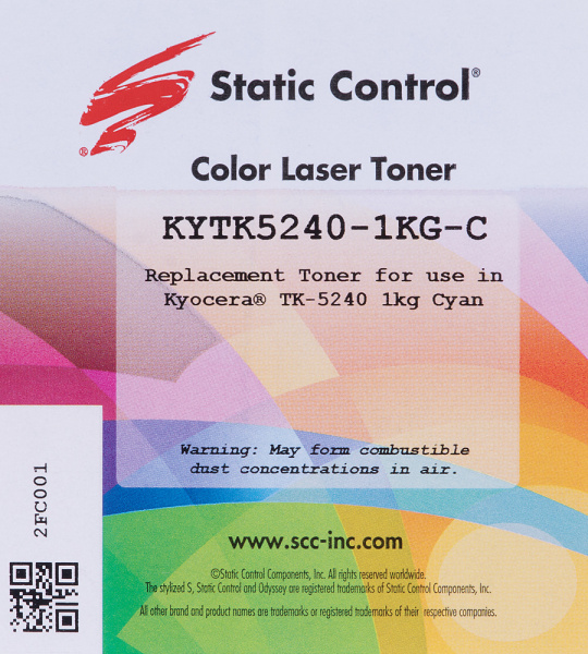 Тонер Static Control KYTK5240-1KG-C голубой флакон 1000гр. для принтера Kyocera Ecosys-P5026/M5526