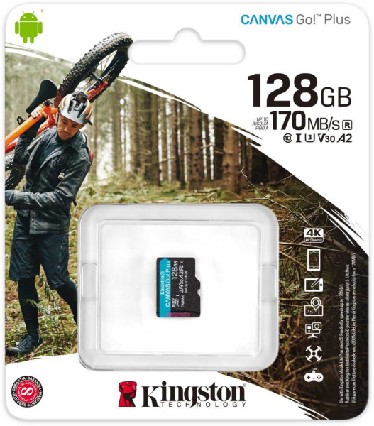Флеш карта microSDXC 128Gb Class10 Kingston SDCG3/128GBSP Canvas Go! Plus w/o adapter