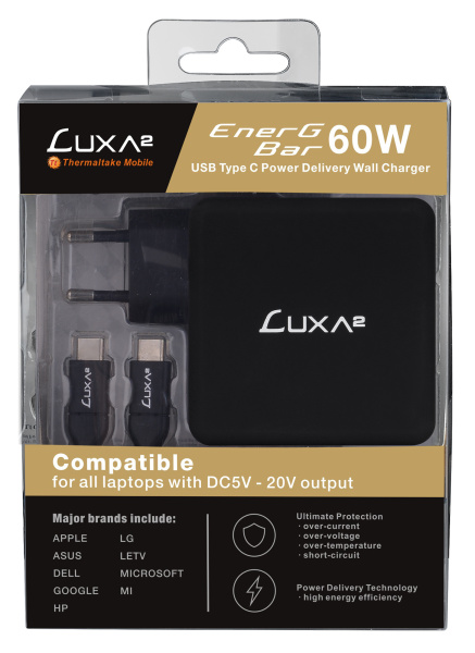Адаптер Thermaltake LUXA2 EnerG Bar 60W USB-C Power Delivery автоматический 60W 5V-20V 3A 1xUSB от бытовой электросети