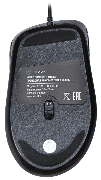 Мышь Оклик 175M черный оптическая (1000dpi) USB (2but)