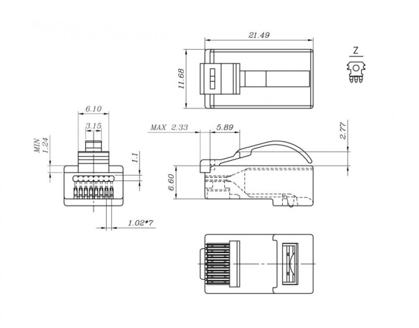 Коннектор Hyperline (PLEZ-8P8C-UA-C6-100) кат.6 RJ45 прозрачный (упак.:100шт)