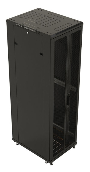 Шкаф серверный Hyperline (TTB-4268-DD-RAL9004) напольный 42U 600x800мм пер.дв.перфор.2ств. задн.дв.перфор.2-хст. 2 бок.пан. 800кг черный 710мм IP20 сталь