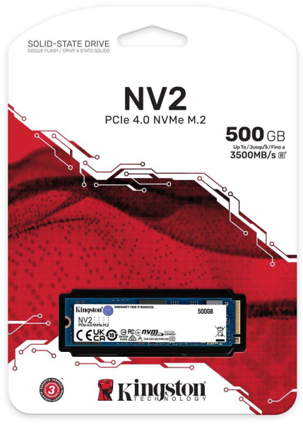 Накопитель SSD Kingston PCI-E 4.0 x4 500Gb SNV2S/500G NV2 M.2 2280