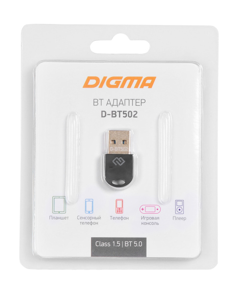 Адаптер USB Digma D-BT502 Bluetooth 5.0+EDR class 1.5 20м черный