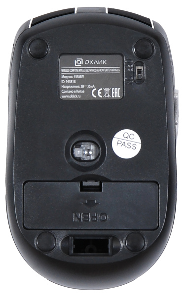 Мышь Оклик 455MW черный оптическая (1600dpi) беспроводная USB для ноутбука (6but)