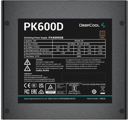 Блок питания Deepcool ATX 600W PK600D 80+ bronze (20+4pin) APFC 120mm fan 6xSATA RTL