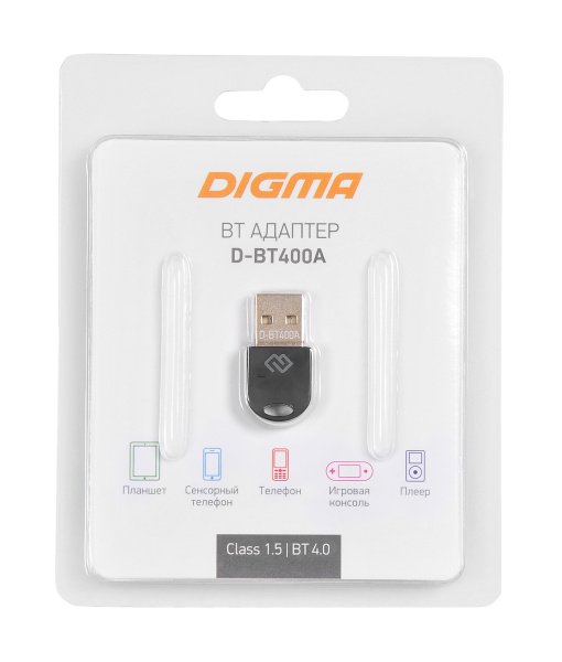 Адаптер USB Digma D-BT400A Bluetooth 4.0+EDR class 1.5 20м черный