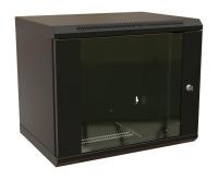 Шкаф коммутационный WRline (WR-TW-1245-GP-RAL9004) настенный 12U 600x450мм пер.дв.стекл 2 бок.пан. 60кг черный 370мм 650мм IP20 сталь