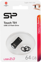 Флеш Диск Silicon Power 64Gb Touch T01 SP064GBUF2T01V1K USB2.0 черный/серебристый