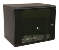 Шкаф коммутационный WRline (WR-TW-1545-GP-RAL9004) настенный 15U 600x450мм пер.дв.стекл 2 бок.пан. 60кг черный 370мм 775мм IP20 сталь