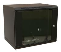 Шкаф коммутационный WRline (WR-TW-1566-GP-RAL9004) настенный 15U 600x600мм пер.дв.стекл 2 бок.пан. 60кг черный 520мм 775мм IP20 сталь