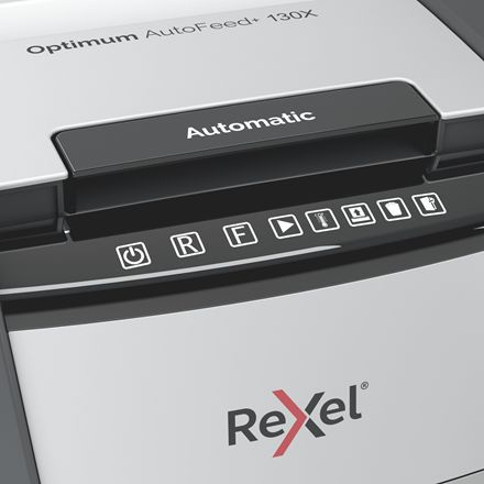 Шредер Rexel Optimum AutoFeed 130X черный с автоподачей (секр.P-4) фрагменты 130лист. 44лтр. скрепки скобы пл.карты