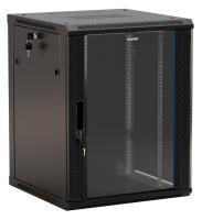 Шкаф серверный Hyperline (TWB-0945-GP-RAL9004) настенный 9U 600x450мм пер.дв.стекл 2 бок.пан. 60кг черный IP20 сталь