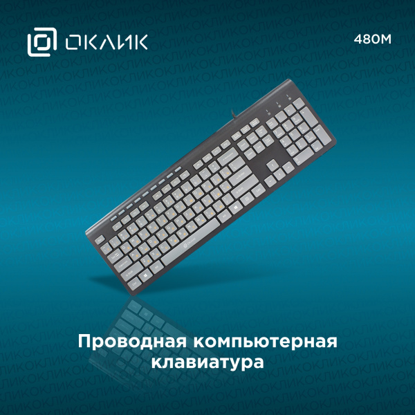 Клавиатура Оклик 480M черный/серый USB slim Multimedia (1067199)