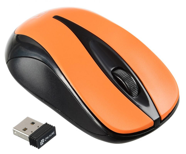 Мышь Оклик 675MW черный/оранжевый оптическая (800dpi) беспроводная USB для ноутбука (3but)