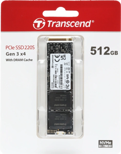 Накопитель SSD Transcend PCIe 3.0 x4 512GB TS512GMTE220S 220S M.2 2280 1.2 DWPD