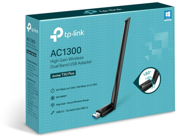 Сетевой адаптер Wi-Fi TP-Link Archer T3U Plus AC1300 USB 3.0 (ант.внеш.несъем.)