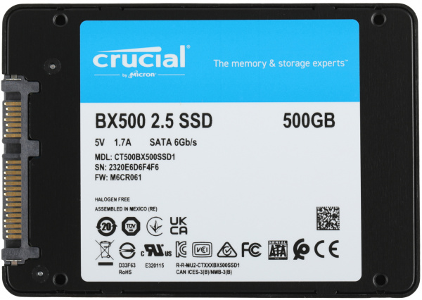 Накопитель SSD Crucial S SATA-III 500GB CT500BX500SSD1 BX500 2.5"