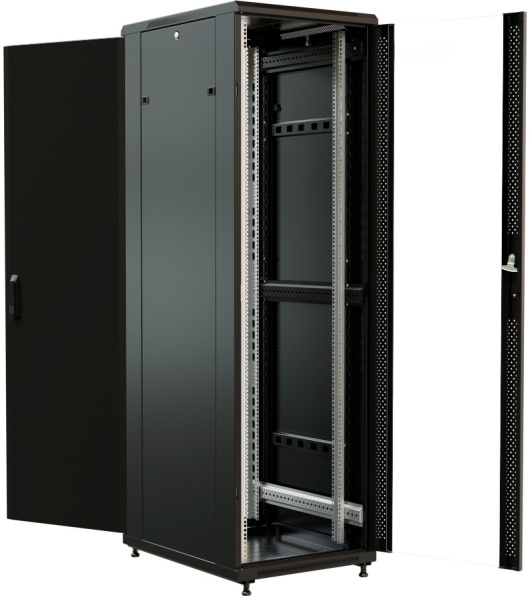 Шкаф серверный WRline (WR-TT-2761-AS-RAL9004) напольный 27U 600x1000мм пер.дв.стекл задн.дв.стал.лист 2 бок.пан. 800кг черный 910мм 87.4кг 1388мм IP20 сталь