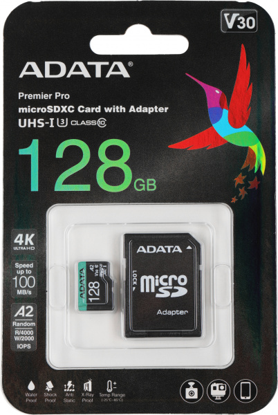 Флеш карта microSDXC 128GB A-Data AUSDX128GUI3V30SA2-RA1 Premier Pro + adapter