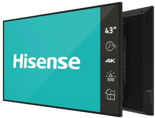 Панель Hisense 43" 43DM66D черный D-LED DID LED 8ms 16:9 HDMI матовая 1200:1 500cd 178гр/178гр 3840x2160 DP 4K USB 10кг