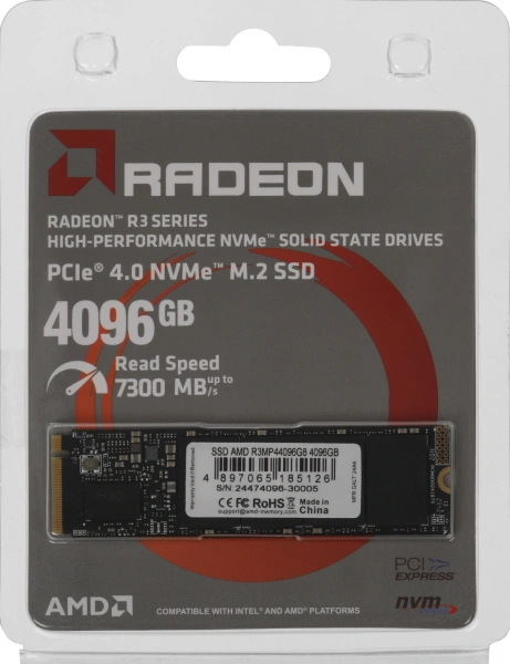 Накопитель SSD AMD PCIe 4.0 x4 4TB R3MP44096G8 Radeon M.2 2280