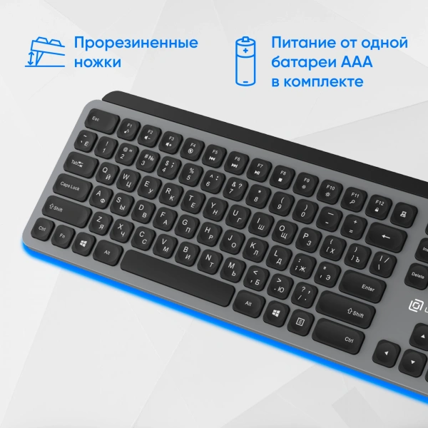 Клавиатура Оклик K859W серый/черный USB беспроводная slim Multimedia (2002136)