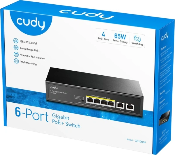 Коммутатор Cudy GS1006P (L2) 6x1Гбит/с 6PoE+ неуправляемый