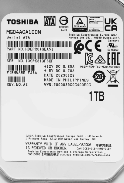 Жесткий диск Toshiba SATA-III 1Tb MG04ACA100N Server Enterprise Capacity (7200rpm) 128Mb 3.5"