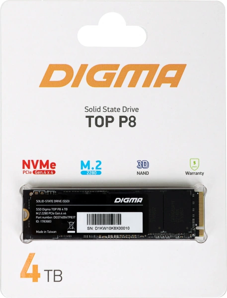 Накопитель SSD Digma PCIe 4.0 x4 4TB DGST4004TP83T Top P8 M.2 2280