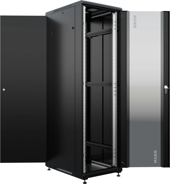 Шкаф серверный NTSS Премиум (NTSS-R42U6080GS-BL) напольный 42U 600x800мм пер.дв.стекл металл 900кг черный 99кг