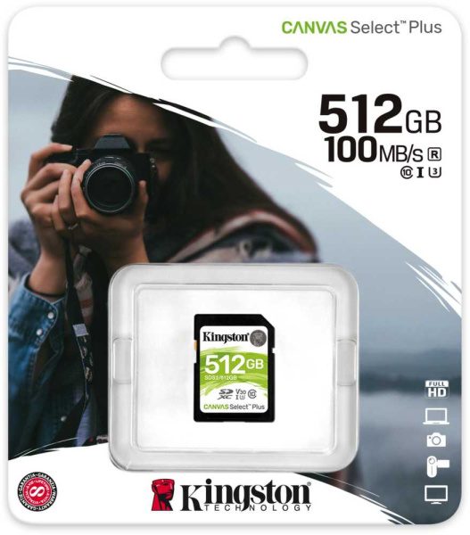 Флеш карта SDXC 512Gb Class10 Kingston SDS2/512GB Canvas Select Plus w/o adapter