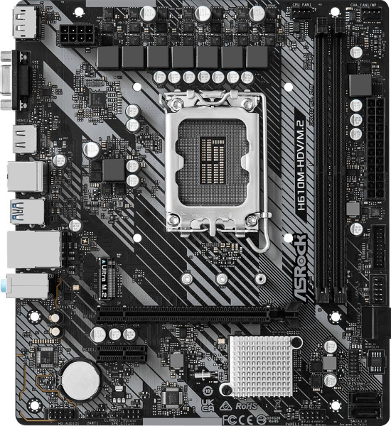 Материнская плата Asrock H610M-HDV/M.2 R2.0 Soc-1700 Intel H610 2xDDR4 mATX AC`97 8ch(7.1) GbLAN+VGA+HDMI+DP