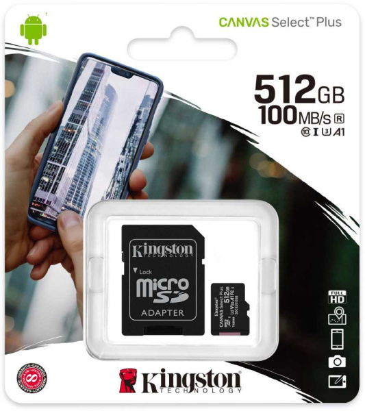 Флеш карта microSDXC 512Gb Kingston SDCS2/512GB Canvas Select Plus + adapter