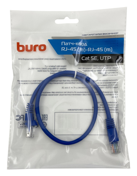 Патч-корд Buro UTP 4 пары cat5E CCA molded 0.5м голубой RJ-45 (m)-RJ-45 (m)