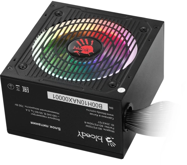 Блок питания Bloody ATX 700W BD-PS700W 80 PLUS WHITE (20+4pin) APFC 120mm fan color LED 6xSATA RTL