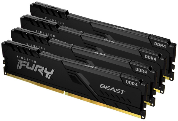 Память DDR4 4x4GB 2666MHz Kingston KF426C16BBK4/16 Fury Beast Black RTL Gaming PC4-21300 CL16 DIMM 288-pin 1.2В single rank с радиатором Ret