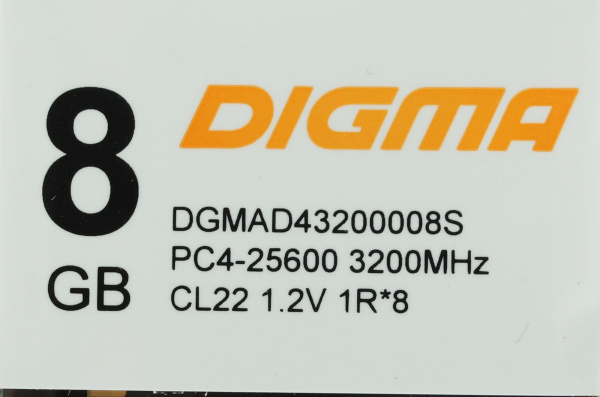 Память DDR4 8Gb 3200MHz Digma DGMAD43200008S RTL PC4-25600 CL22 DIMM 288-pin 1.2В single rank Ret