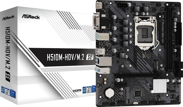 Материнская плата Asrock H510M-HDV/M.2 SE Soc-1200 Intel H470 2xDDR4 mATX AC`97 8ch(7.1) GbLAN+VGA+DVI+HDMI