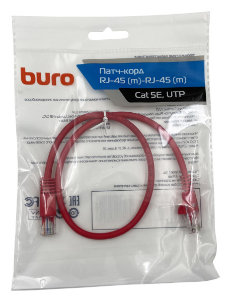 Патч-корд Buro UTP-5E-0.5M-R UTP 4 пары cat5E CCA molded 0.5м красный RJ-45 (m)-RJ-45 (m)