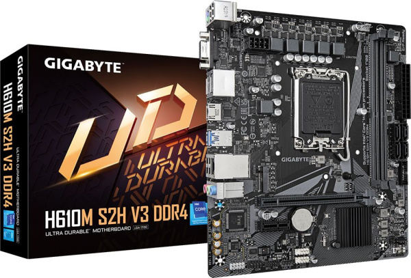 Материнская плата Gigabyte H610M S2H V3 DDR4 Soc-1700 Intel H610 2xDDR4 mATX AC`97 8ch(7.1) GbLAN+VGA+HDMI+DP