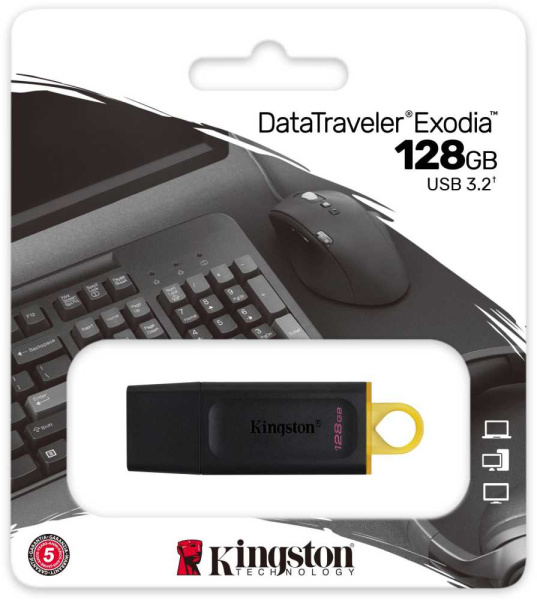 Флеш Диск Kingston 128Gb DataTraveler Exodia DTX/128GB USB3.0 черный/желтый