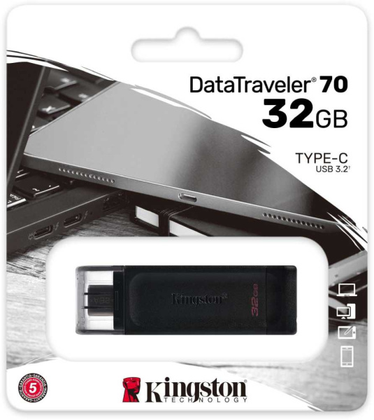 Флеш Диск Kingston 64Gb DataTraveler 70 Type-C DT70/64GB USB3.2 черный