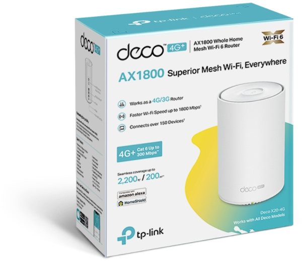 Бесшовный Mesh роутер TP-Link Deco X20-4G(1-pack) AX1800 10/100/1000BASE-TX/3G/4G/4G+ (упак.:1шт)