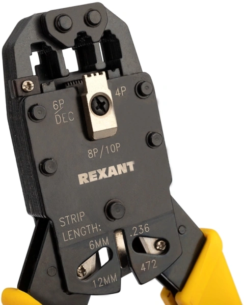 Инструмент обжимной Rexant HT-200R 12-3442 для RJ-45/RJ-12/RJ-11 желтый