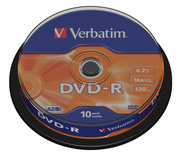 Диск DVD-R Verbatim 4.7Gb 16x Cake Box (10шт) (43523)